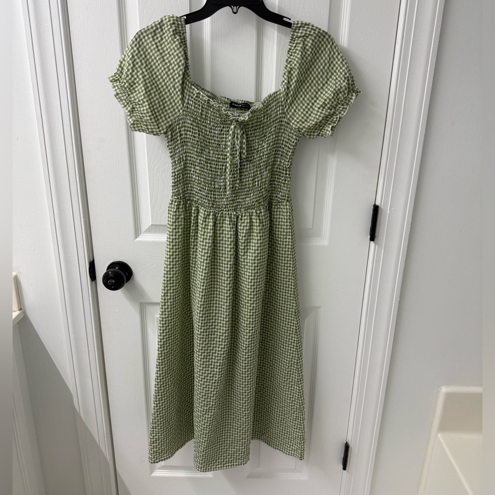 SHEIN Sage Green Gingham Maxi Dress